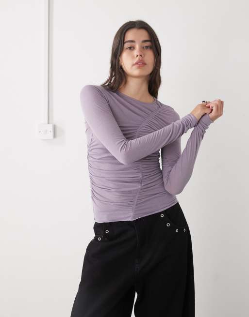 Monki - Top slim fit lilla trasparente con dettaglio sul davanti