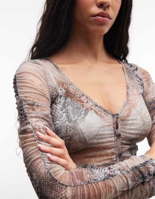 Monki - Top van gerimpeld mesh met slangenprint, 4 van 4