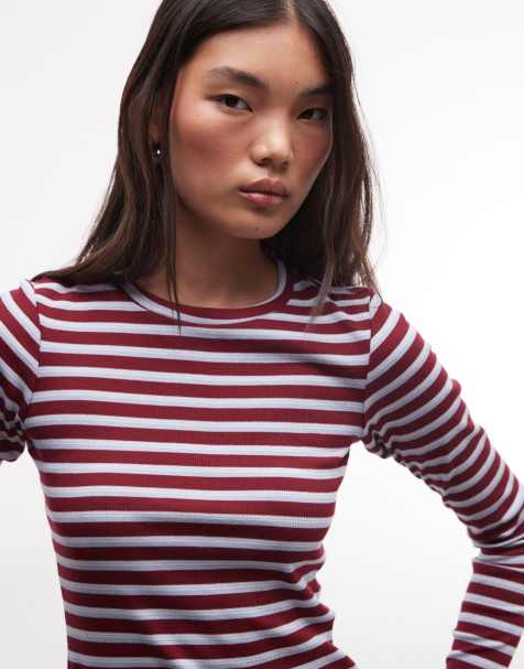 Monki topp med långa ärmar i vinrött och rosa randigt - view 1