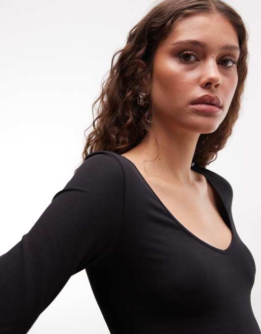 Monki topp med v-ringning och långa ärmar i svart, 4 av 4