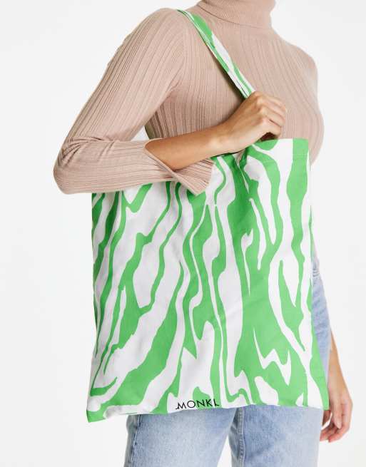 Monki - Tote bag en coton à imprimé tourbillon - Vert - LGREEN