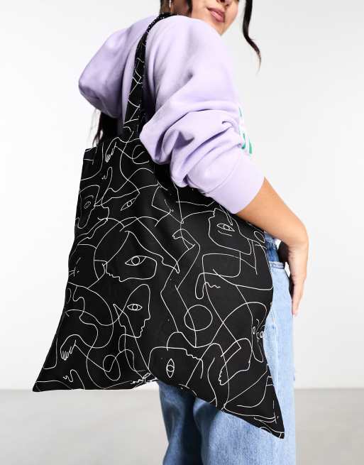 Monki - Tote met abstracte print in zwart en wit
