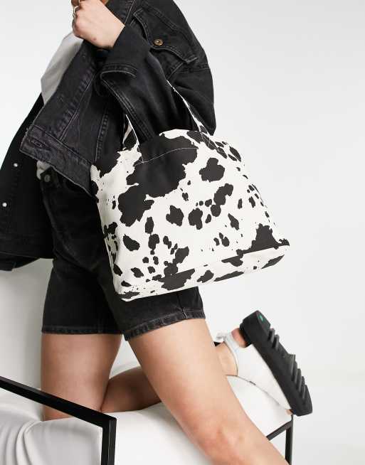 Monki Tote tas met koeienprint in wit MULTI