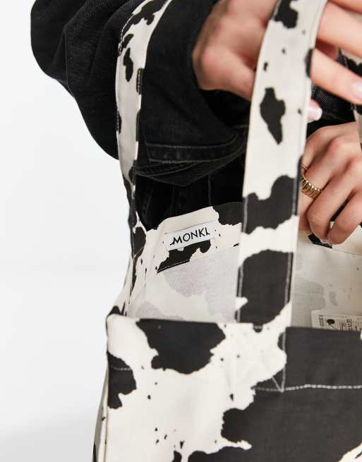 Monki Tote tas met koeienprint in wit MULTI