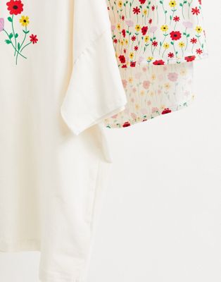 Pyjamas Monki - Tova - Ensemble de pyjama en coton biologique à fleurs - Blanc