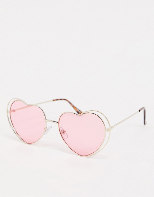 Monki Tova heart shape sunglasses in pink