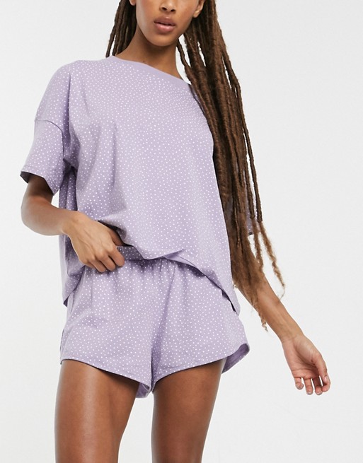 Monki Tova organic cotton spot print pyjama set in lilac