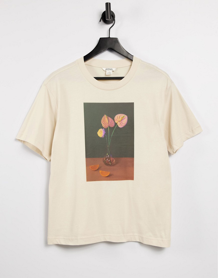 Monki Tovi organic cotton vase print T-shirt in beige-Neutral