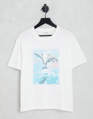 Monki Tovi tee with dolphin print in white