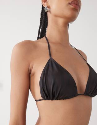 Monki Traingle Tie Up Bikini Top In Brown