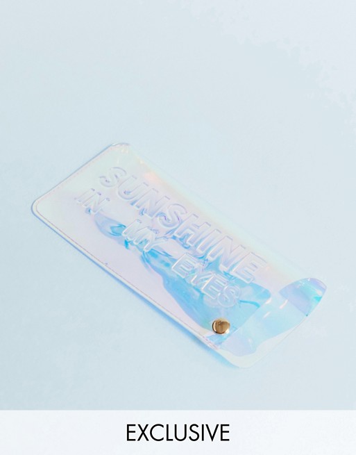 Monki transparent sunglass case in blue holographic