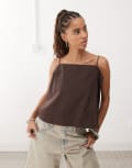 [Monki] Monki trapeze strappy top in brown M Brown