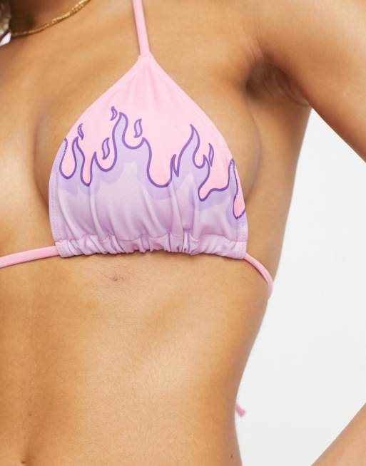 Monki - Trekantsbikinitop i lyserød og lilla med flamme, 3 af 4