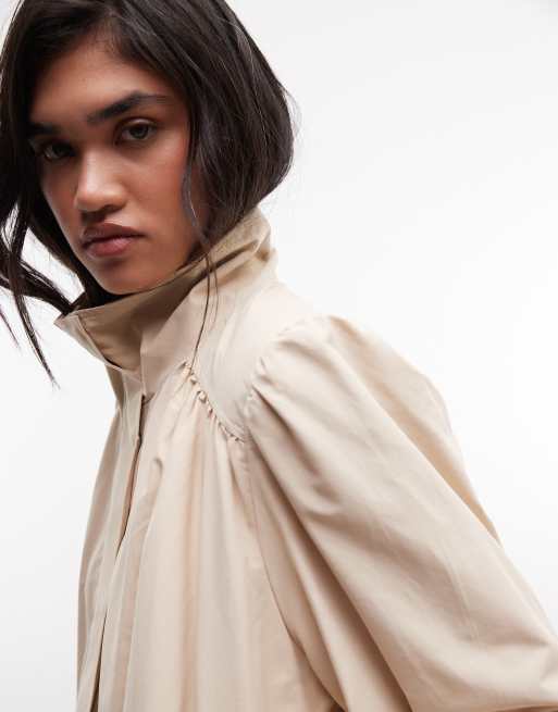 Monki trench-coat beige à col montant et manches ballon, 4 de 4