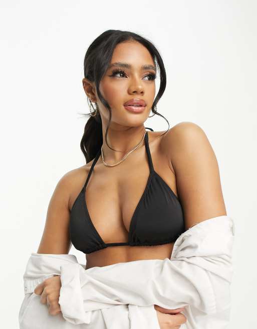 Monki triangle bikini top in black - BLACK
