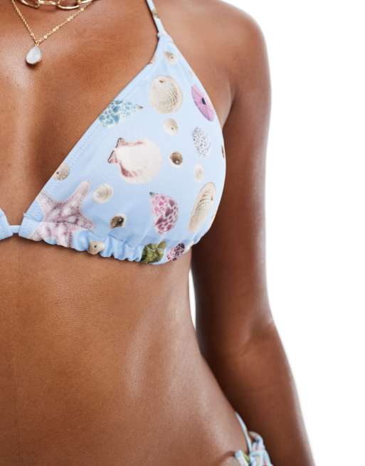 Monki triangle bikini top in blue seashell, 4 of 4
