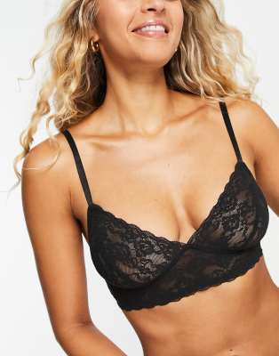 Monki triangle bra with scallop edge in black lace