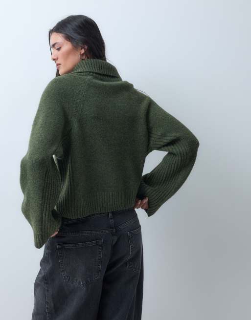 Monki tröja med halv dragkedja i khaki, 4 av 5