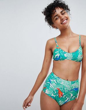 Monki tropical bird print bikini top in tropical print
