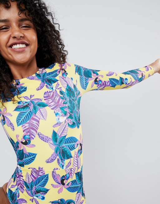 Monki Tropical Long Sleeve Rash Swimsuit, 3 of 4