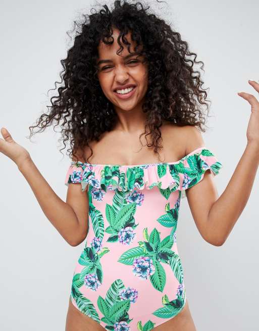 Floral off hotsell the shoulder swimsuit