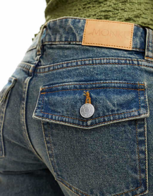Monki – Trudy – Ciemnoniebieskie jeansy dzwony z obniżonym stanem, 5 z 5