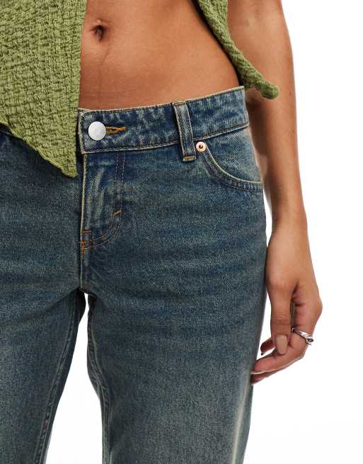 Monki Trudy low waisted flared jeans in canyon dark blue