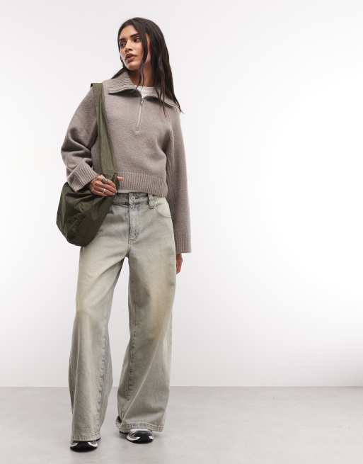 Monki trui met halve rits in mink, 2 van 4
