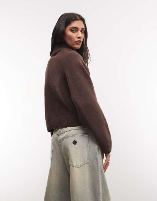 Monki - Trui met korte rits in chocoladebruin, 4 van 4