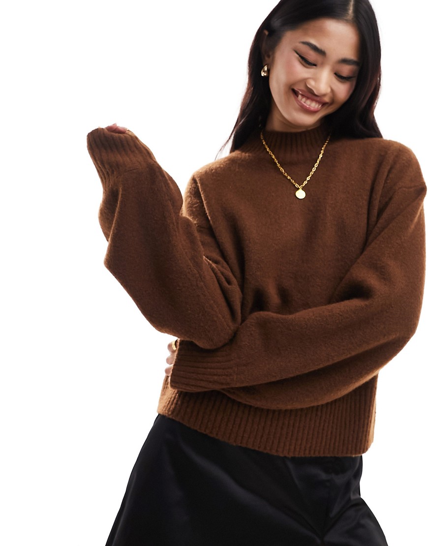 Monki turtleneck knitted jumper in brown