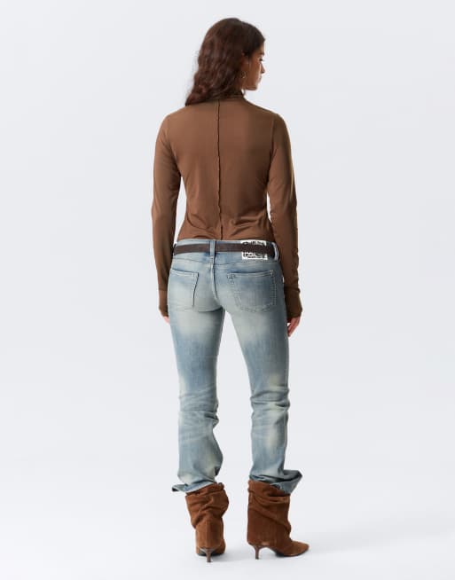 Monki turtleneck long sleeve top in chocolate, 3 of 3