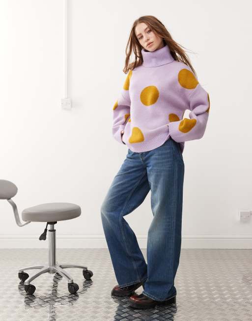 トップス CLANE FUR DOT KNIT TOPS Fall Sweaters Round Neck Polka Dots Cute Winter Pullover
