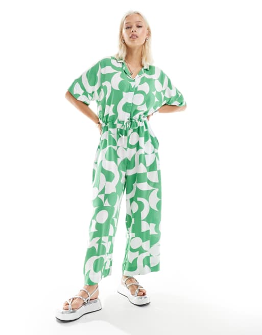 Monki - Tuta jumpsuit verde con stampa grafica