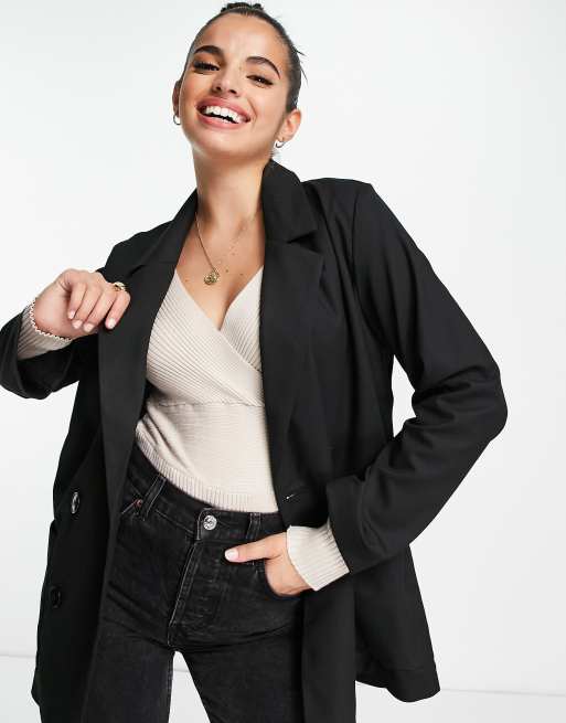 Monki - Twiggy - Blazer décontracté à double boutonnage - Noir - BLACK