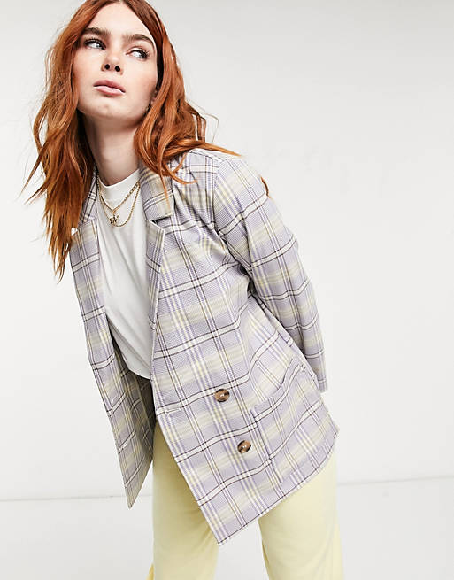 Monki Twiggy co-ord check double breasted blazer in lilac
