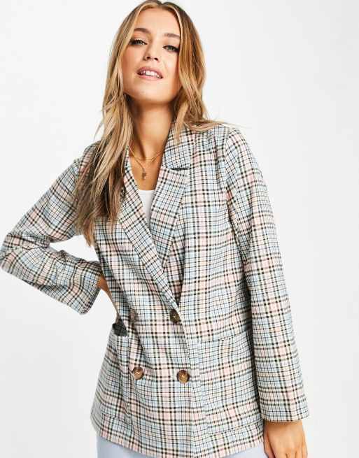Monki – Twiggy – Doppelreihiger Blazer mit lockerem Schnitt und Karomuster, Kombiteil - MULTI