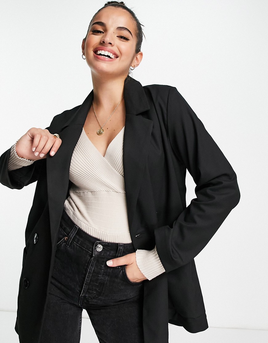 Monki Twiggy double breasted relaxed blazer in black - BLACK