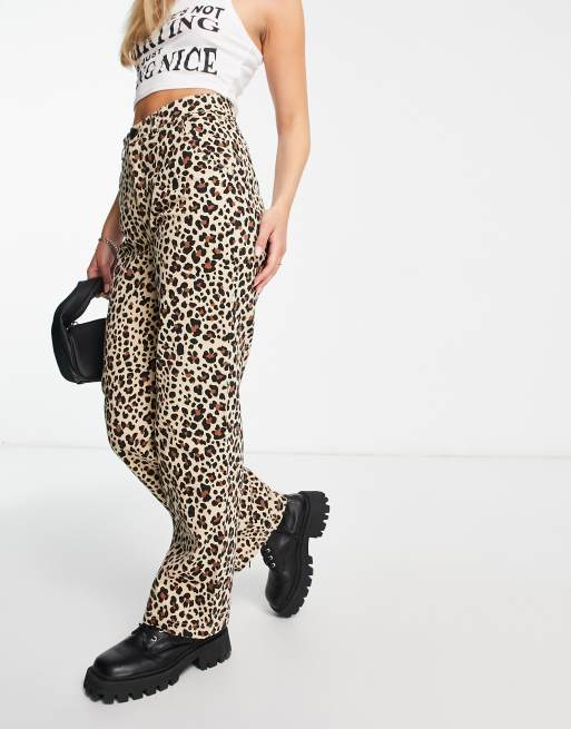 ASOS DESIGN cotton poplin wide leg trousers in leopard print