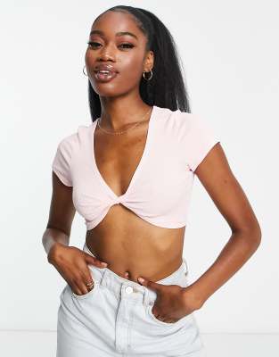 twist front top in pink