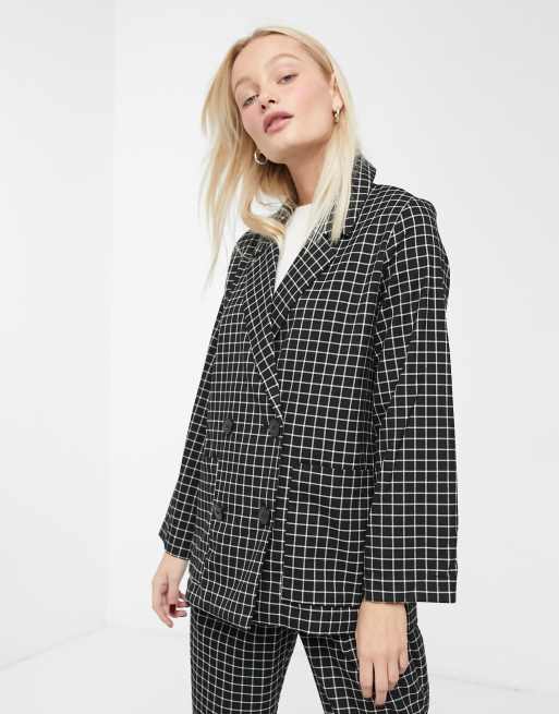 Monki checked double breasted jacket best sale