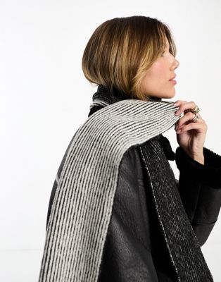 Monki two tone ribbed scarf in black and beige