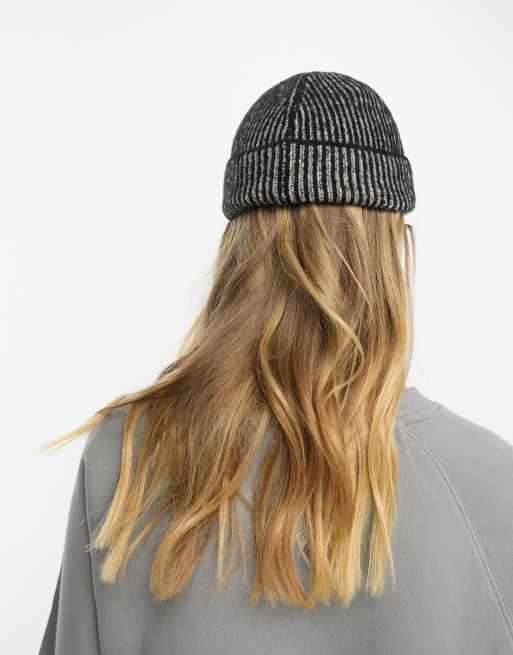Monki two tone short ribbed beanie hat in black ASOS