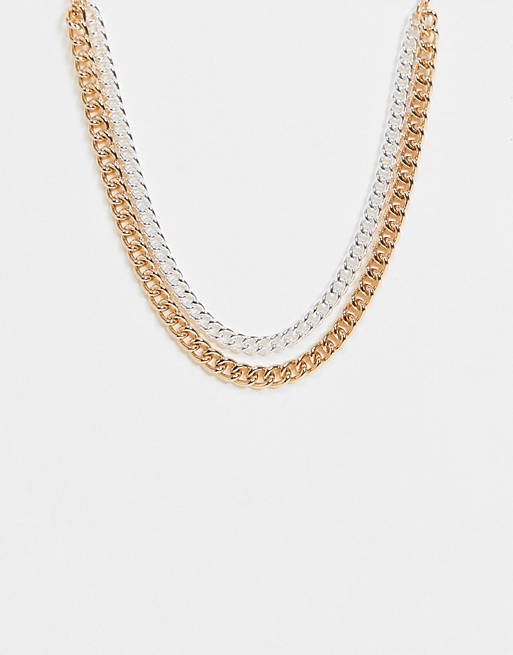 Monki Tyler double chunky chain necklace in gold and silver
