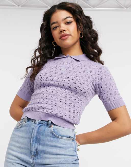 Monki Tyra cotton polo shirt in lilac ASOS