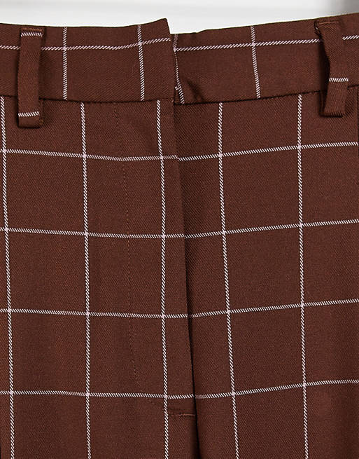  Monki Tyra recycled check trousers in brown 