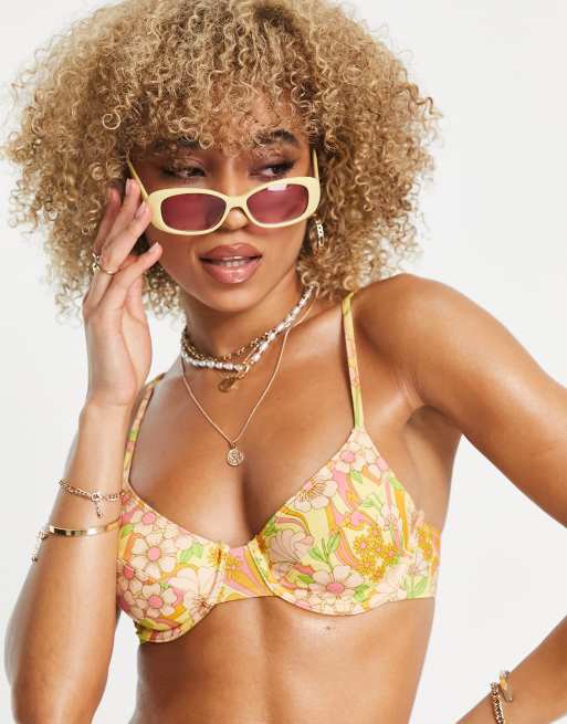 Monki underwire bikini top in floral print MULTI