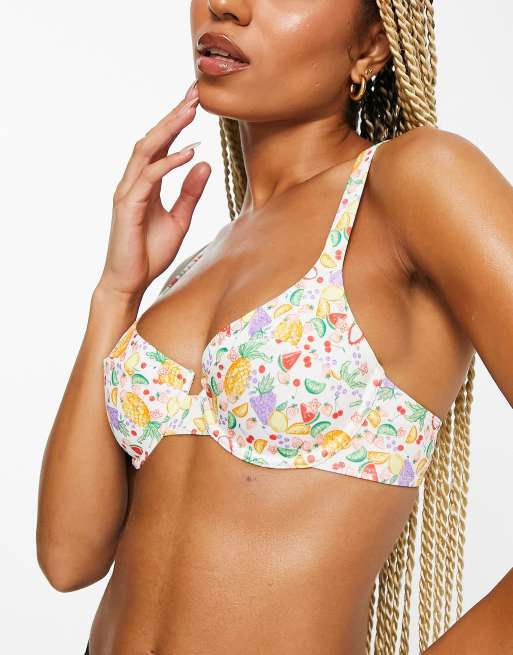 Reclaimed Vintage bralet bikini top in ribbed orange pop floral