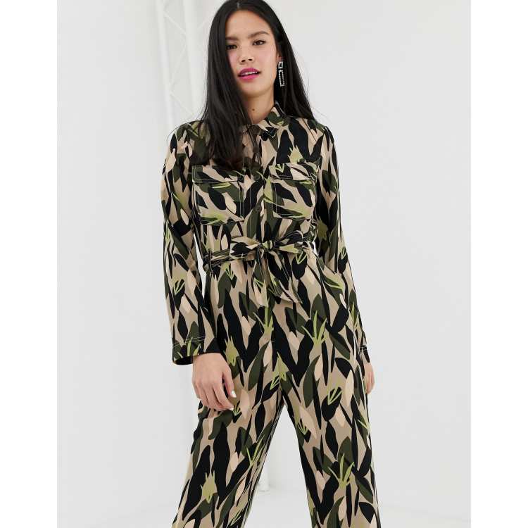 Monki utility boilersuit with oversized pockets and camo print in green ASOS