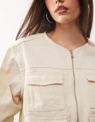 Monki Utility Jacket With Zip Off Sleeves In Neutral