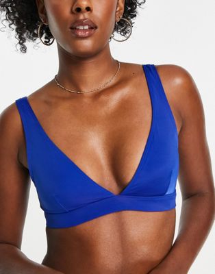 Monki V neck bikini top in bright blue | ASOS